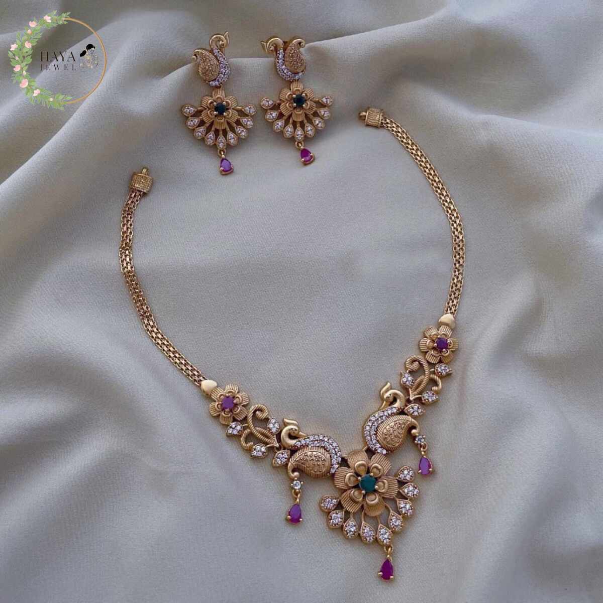 Antique Short Necklace with Earrings set gold plated jewelry