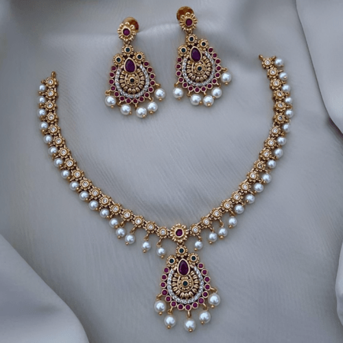 ruby cz pearl necklace